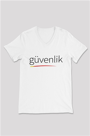 Güvenlik Beyaz Unisex V Yaka Tişört T-Shirt