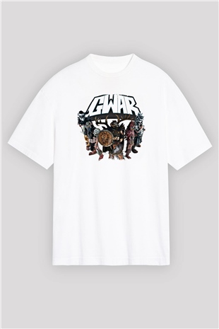 Gwar Baskılı Unisex Beyaz Oversize Tişört