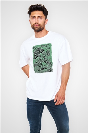 Gwar Baskılı Unisex Beyaz Oversize Tişört