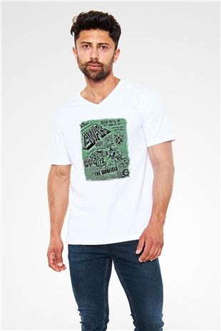 Gwar Baskılı Unisex Beyaz V Yaka Tişört