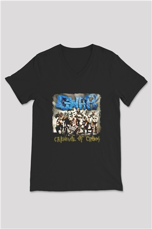 Gwar Baskılı Unisex Siyah V Yaka Tişört
