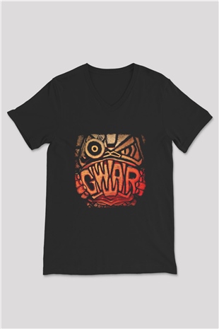 Gwar Baskılı Unisex Siyah V Yaka Tişört