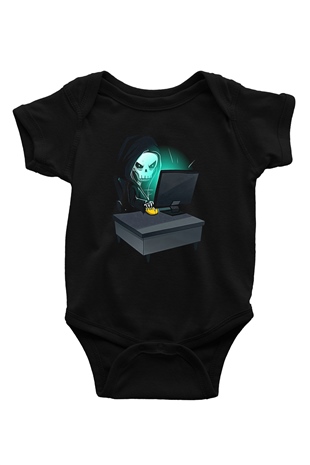 Hacker Baskılı Unisex Siyah Bebek Body - Zıbın
