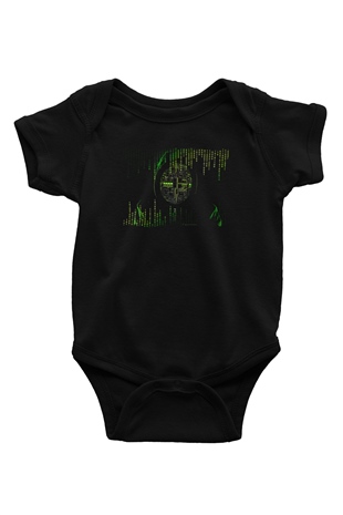 Hacker Baskılı Unisex Siyah Bebek Body - Zıbın