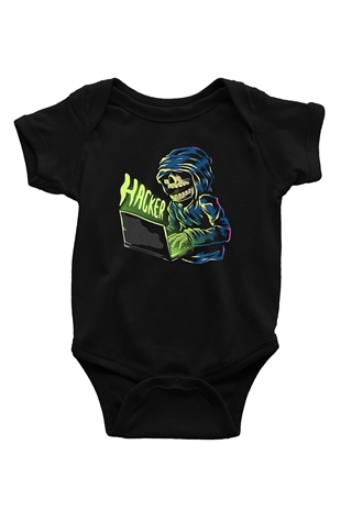 Hacker Baskılı Unisex Siyah Bebek Body - Zıbın