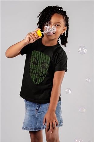 Hacker Baskılı Unisex Siyah Çocuk Tişört - Tshirt