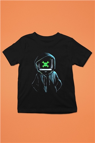 Hacker Baskılı Unisex Siyah Çocuk Tişört - Tshirt