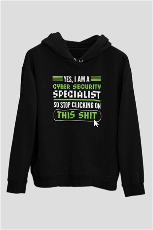 Hacker Baskılı Unisex Siyah Hoodie