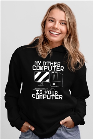 Hacker Baskılı Unisex Siyah Hoodie