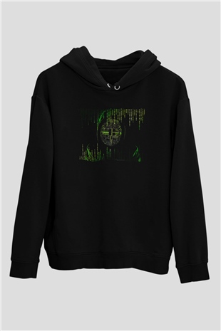 Hacker Baskılı Unisex Siyah Hoodie
