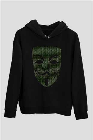 Hacker Baskılı Unisex Siyah Hoodie