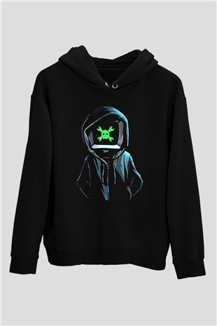 Hacker Baskılı Unisex Siyah Hoodie