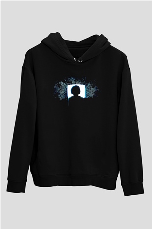 Hacker Baskılı Unisex Siyah Hoodie