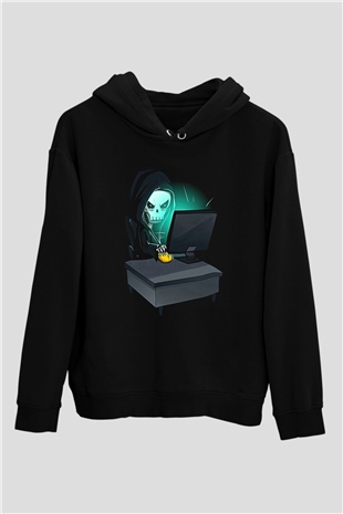 Hacker Baskılı Unisex Siyah Hoodie