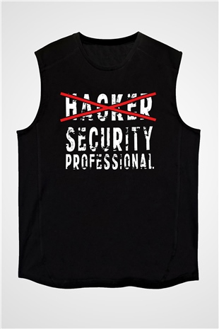 Hacker Baskılı Unisex Siyah Kolsuz Tişört - Tshirt