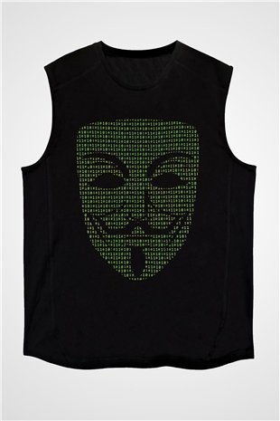Hacker Baskılı Unisex Siyah Kolsuz Tişört - Tshirt