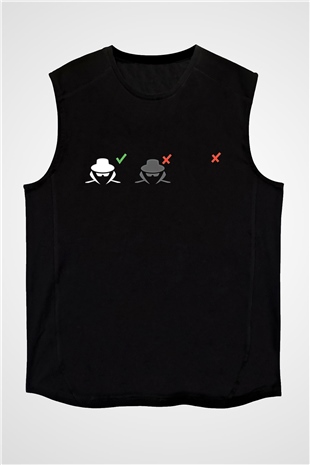 Hacker Baskılı Unisex Siyah Kolsuz Tişört - Tshirt