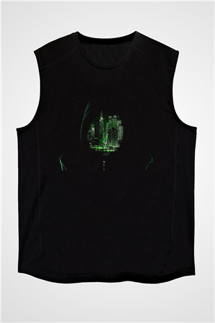 Hacker Baskılı Unisex Siyah Kolsuz Tişört - Tshirt