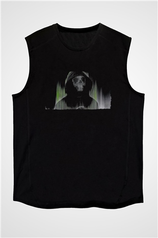 Hacker Baskılı Unisex Siyah Kolsuz Tişört - Tshirt