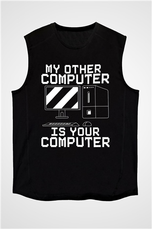 Hacker Baskılı Unisex Siyah Kolsuz Tişört - Tshirt