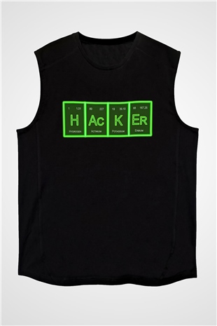 Hacker Baskılı Unisex Siyah Kolsuz Tişört - Tshirt