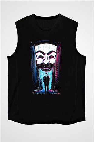 Hacker Baskılı Unisex Siyah Kolsuz Tişört - Tshirt