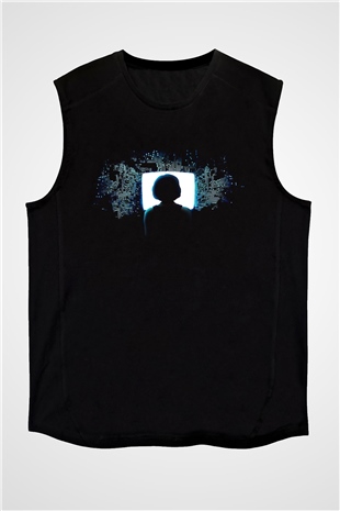 Hacker Baskılı Unisex Siyah Kolsuz Tişört - Tshirt