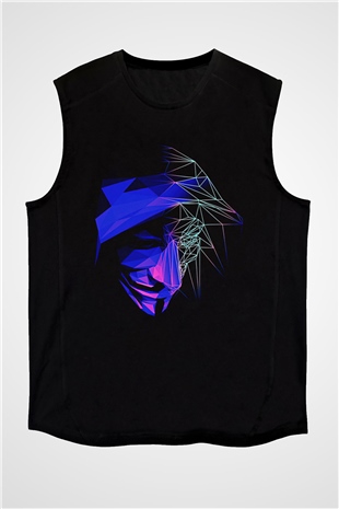 Hacker Baskılı Unisex Siyah Kolsuz Tişört - Tshirt