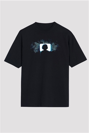 Hacker Baskılı Unisex Siyah Oversize Tişört - Tshirt