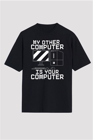 Hacker Baskılı Unisex Siyah Oversize Tişört - Tshirt