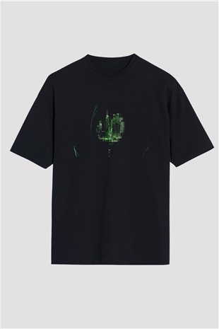 Hacker Baskılı Unisex Siyah Oversize Tişört - Tshirt