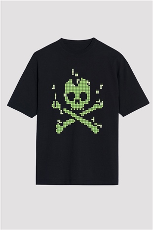 Hacker Baskılı Unisex Siyah Oversize Tişört - Tshirt