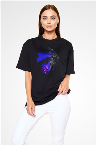 Hacker Baskılı Unisex Siyah Oversize Tişört - Tshirt