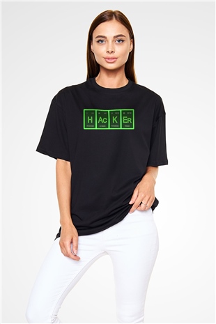 Hacker Baskılı Unisex Siyah Oversize Tişört - Tshirt