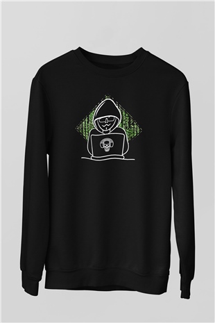 Hacker Baskılı Unisex Siyah Sweatshirt