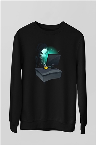 Hacker Baskılı Unisex Siyah Sweatshirt