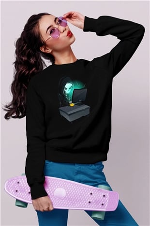Hacker Baskılı Unisex Siyah Sweatshirt