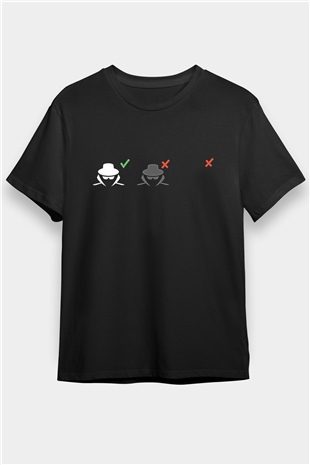 Hacker Baskılı Unisex Siyah Tişört - Tshirt