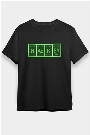 Hacker Baskılı Unisex Siyah Tişört - Tshirt
