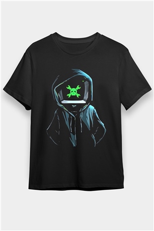 Hacker Baskılı Unisex Siyah Tişört - Tshirt