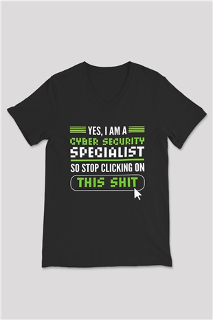 Hacker Baskılı Unisex Siyah V Yaka Tişört - Tshirt