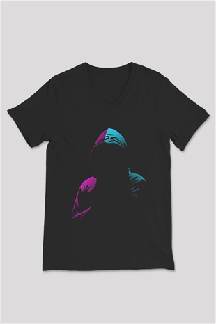 Hacker Baskılı Unisex Siyah V Yaka Tişört - Tshirt