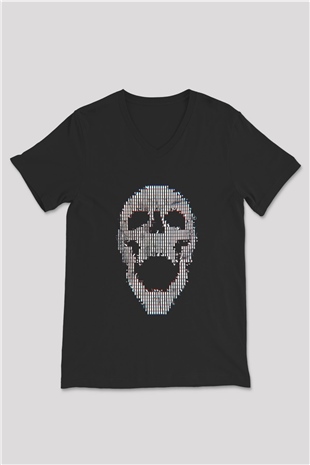 Hacker Baskılı Unisex Siyah V Yaka Tişört - Tshirt
