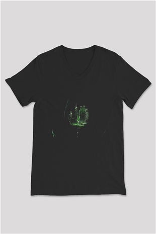 Hacker Baskılı Unisex Siyah V Yaka Tişört - Tshirt