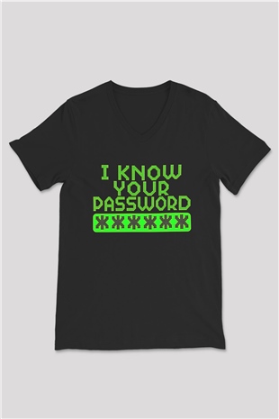 Hacker Baskılı Unisex Siyah V Yaka Tişört - Tshirt