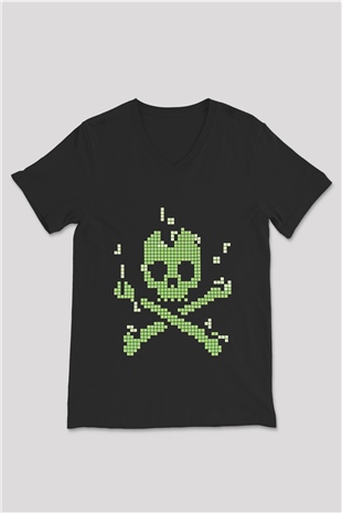 Hacker Baskılı Unisex Siyah V Yaka Tişört - Tshirt
