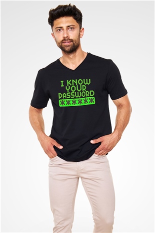 Hacker Baskılı Unisex Siyah V Yaka Tişört - Tshirt