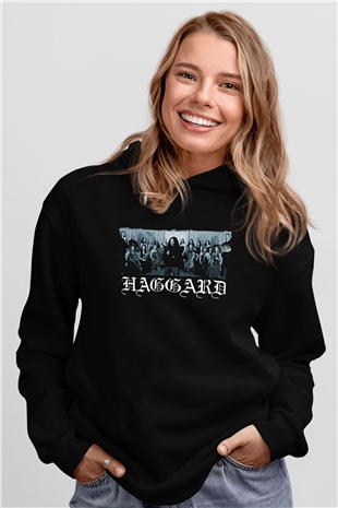 Haggard Baskılı Unisex Siyah Kapüşonlu Sweatshirt