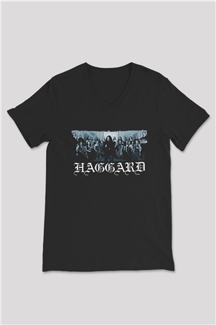 Haggard Baskılı Unisex Siyah V Yaka Tişört - Tshirt