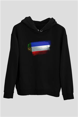 Hakasya - Khakassia Bayrağı Baskılı Unisex Siyah Hoodie